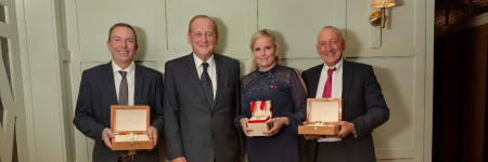 25 YEARS’ SERVICE: From left, Trant Engineering’s Mick Noyce, chairman Patrick Trant, Charlotte Bullen and Kevin Coombes.