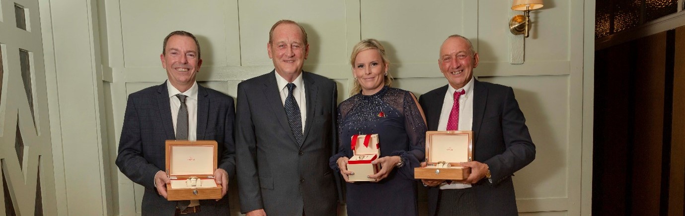 25 YEARS’ SERVICE: From left, Trant Engineering’s Mick Noyce, chairman Patrick Trant, Charlotte Bullen and Kevin Coombes.