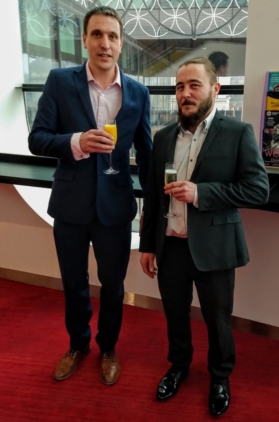 Damian Nunn of Trant Engineering, right, with James Henderson, Director of Process and Water at the multi-disciplinary contractor. They are pictured at the Library of Birmingham, where Damian was named Outstanding Apprentice of the year in the annual National Construction College awards.