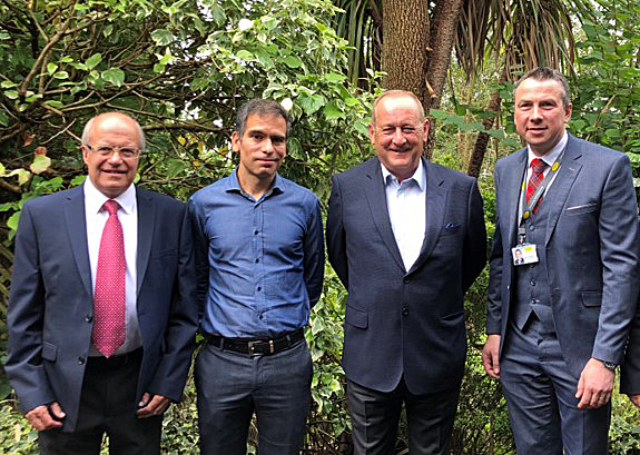 Two engineers at Trant Engineering, the global multi-disciplinary contractor headquartered near Southampton, have passed professional reviews with flying colours. Miguel Ayuso, centre left, received his ICE Chartership and David Chambers, right, his IET Chartership. Congratulating them are Patrick Trant, Chairman, Trant Engineering,  second from right, and Mike Hedges, Supervising Civil Engineer for Trant’s ICE Training Scheme. ICE stands for the Institution of Civil Engineers and IET for Institution of Engineering and Technology. Trant Engineering, which employs 1,000 people, works for blue-chip companies in energy, water and process, oil and gas, defence, marine and nuclear decommissioning.