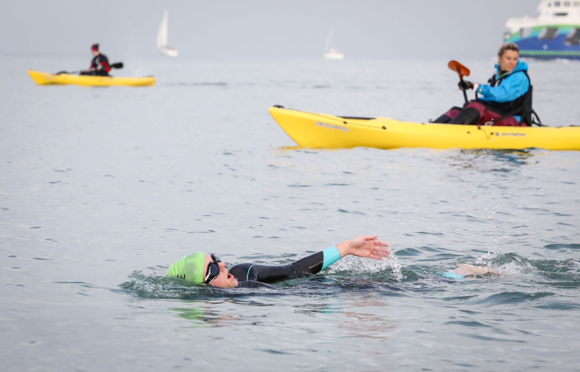 SWIM-IT TO RYDE: Jess Howe, one of the Trant Engineering participants, in action in the three-mile crossing from Gosport to Ryde, Isle of Wight