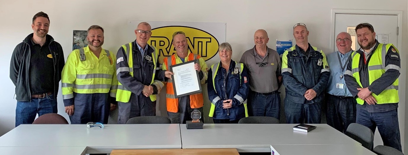 SILVER TIGER AWARD: From left, Dean Heaphy (Contracts Manager), Simon Brady (Supervisor), Mark Howsham (ExxonMobil Maintenance Manager), Stuart McAllister (Ganger), Susan Froggett (Safety Advisor), Tony Wright (Section Manager). Richard Cooper (Supervisor), Michael Brown (Quantity Surveyor), Dom Marnell (ExxonMobil Buddy Manager).  Photo taken by: Sean Ashman (Construction Manager)